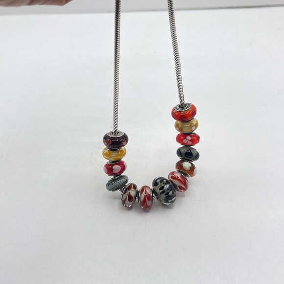 Pandora Style Silver Snake Chain Necklace With Colorful Murano Glass Beads w/Box - Picture 7 of 8